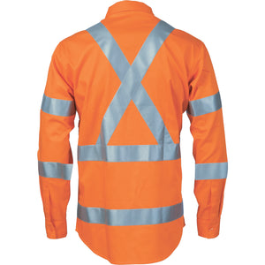 3789 - Hi Vis cool-breeze cotton shirt with double hoop on arms & 'X' back CSR R/tape - long sleeve