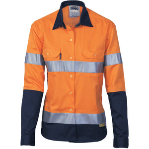3936 - Ladies Hi Vis Two Tone Drill Shirt with 3M R/Tape - Long sleeve