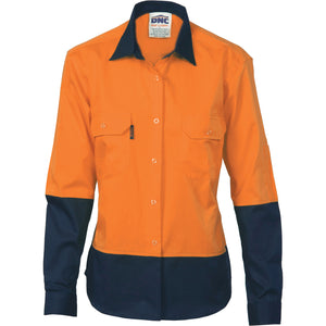 3940 - Ladies HiVis 2 Tone Cool-Breeze Cotton Shirt - Long Sleeve