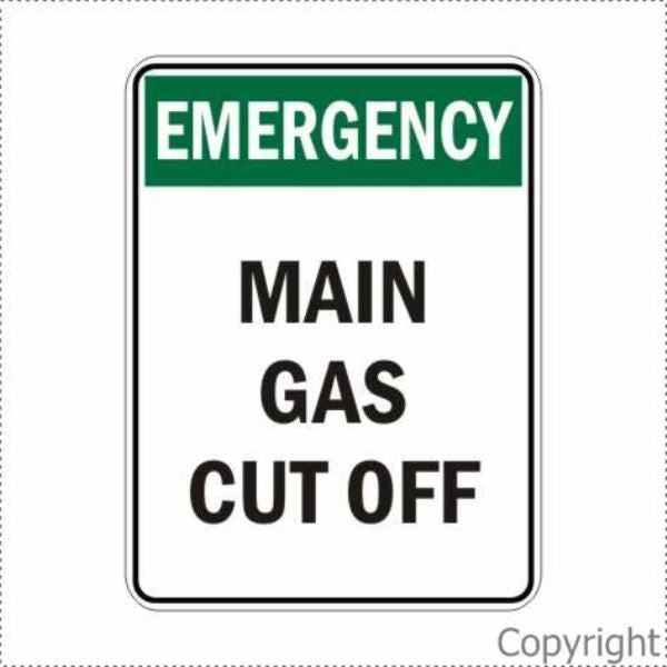Emergency Main Gas Cut Off Sign