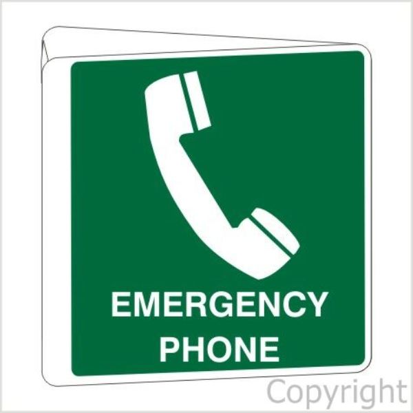 Emergency Phone Sign D/Sided Off Wall