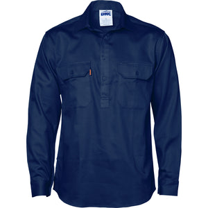 3204 - Close Front Cotton Drill Shirt - Long Sleeve