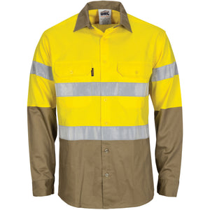 3784 - Hi Vis L/W Cool-Breeze T2 Vertical Vented Cotton Shirt with Gusset Sleeves. Generic Tape - Long sleeve