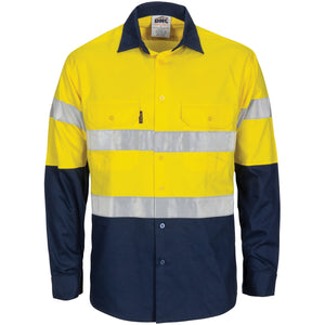 3784 - Hi Vis L/W Cool-Breeze T2 Vertical Vented Cotton Shirt with Gusset Sleeves. Generic Tape - Long sleeve