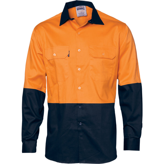 3832 - Hi Vis Two Tone Cotton Drill Shirt - Long Sleeve