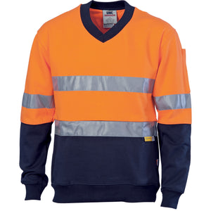 3924 - Hi Vis Two Tone Cotton Fleecy Sweat Shirt V-Neck with 3M R/Tape