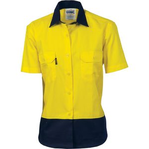 3931 - Ladies Hi Vis Two Tone Cotton Drill Shirt - Short Sleeve
