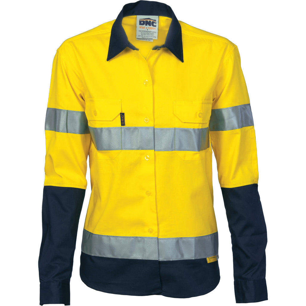 3936 - Ladies Hi Vis Two Tone Drill Shirt with 3M R/Tape - Long sleeve