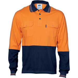 3944 - Hi Vis Cool-Breeze 2 Tone Cotton Jersey Polo Shirt with Twin Chest Pocket - L/S