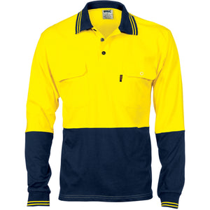 3944 - Hi Vis Cool-Breeze 2 Tone Cotton Jersey Polo Shirt with Twin Chest Pocket - L/S