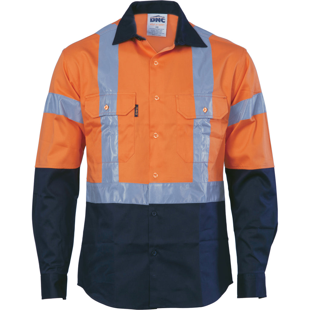 3983 - Hi Vis D/N 2 Tone Drill Shirt with H Pattern Generic R/ Tape - Long sleeve