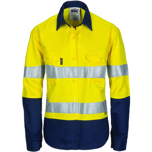3986 - Ladies Hi Vis Two Tone Cool-Breeze Cotton Shirt with 3M R/Tape - Long sleeve
