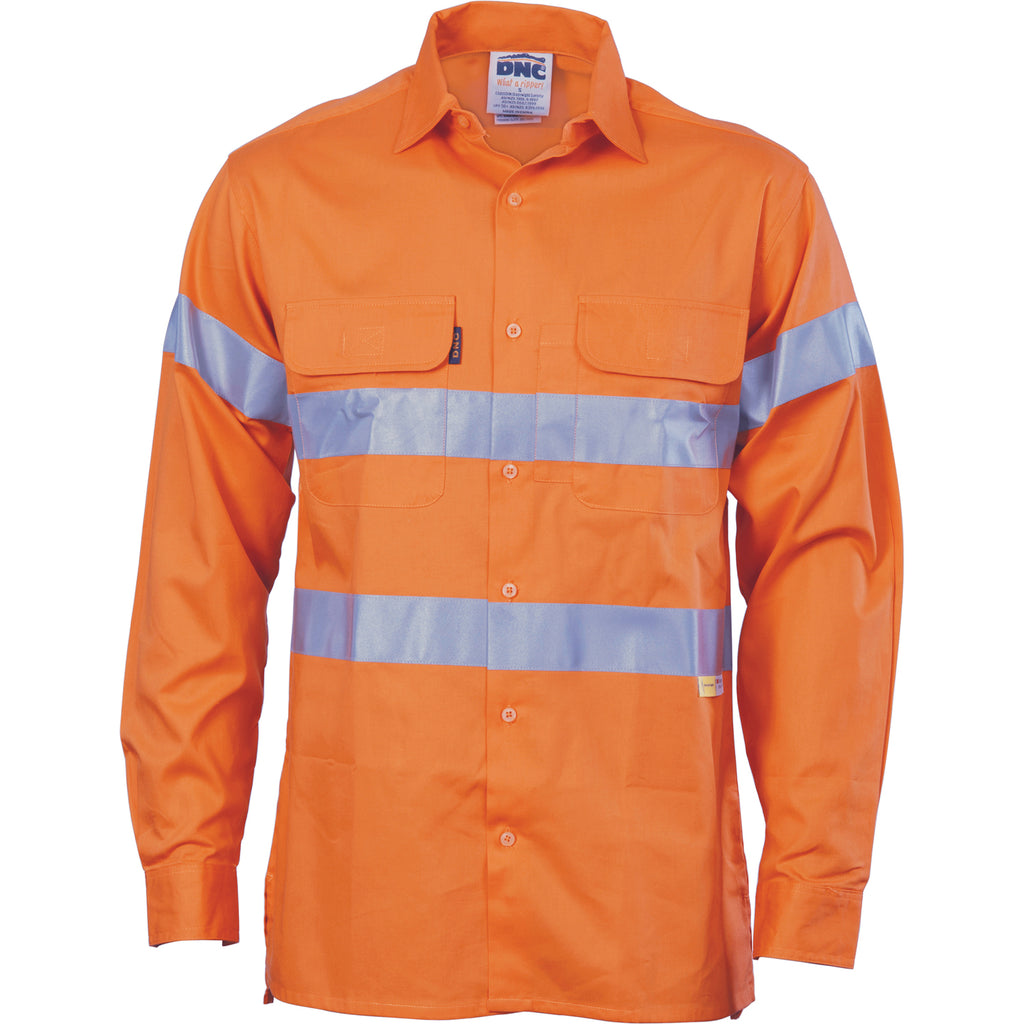 3987 - Hi Vis Cool-Breeze Vertical Vented Cotton Shirt with Generic R/Tape - Long sleeve