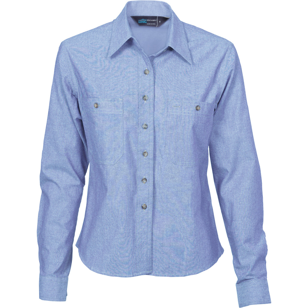 4106 - Ladies Cotton Chambray Shirt - Long Sleeve