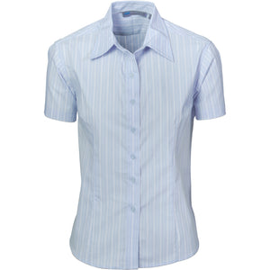 4233 - Ladies Stretch Yarn Dyed Contrast Stripe Shirts - Short Sleeve
