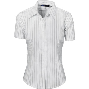 4233 - Ladies Stretch Yarn Dyed Contrast Stripe Shirts - Short Sleeve