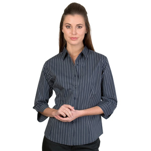 4234 - Ladies Stretch Yarn Dyed Contrast Stripe Shirts - 3/4 Sleeve