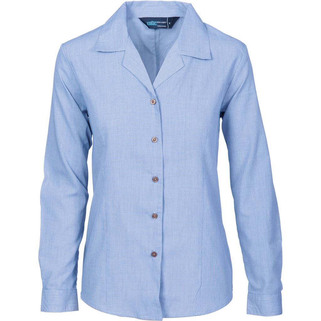 4256 - Ladies Revere Collar Mini (Check) Houndstooth B.Shirt - long sleeve