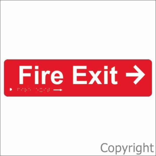 Braille Fire Exit Sign W/ Right Arrow