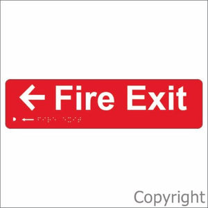 Braille Fire Exit Sign W/ Left Arrow
