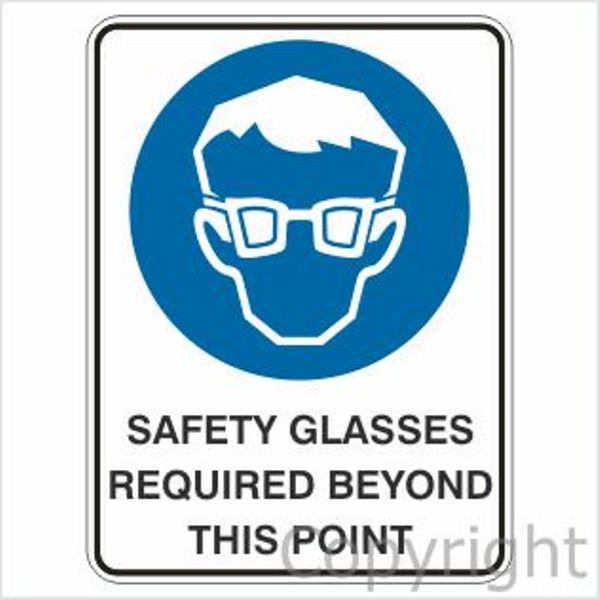 Safety Glasses Required Beyond This Point Sign W/ Picture