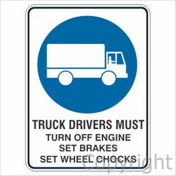 Truck Drivers Must Turn Off etc. Sign W/ Picture