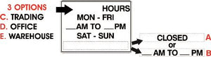 Trading/Office/Warehouse Hours Sign with Text