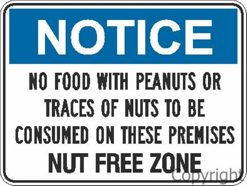 Notice No Food With Peanuts etc. Sign