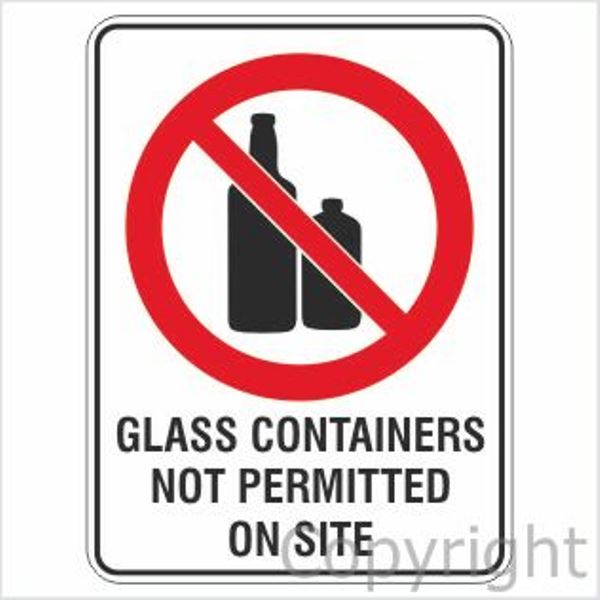 Glass Containers Not Permitted On Site Sign W/ Picture