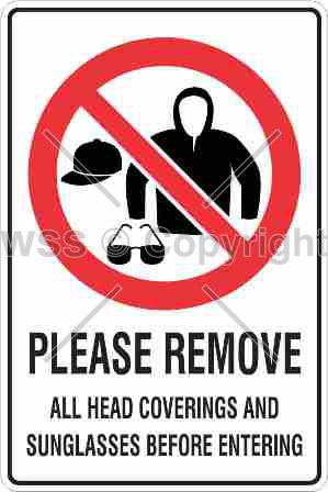 Please Remove Head Coverings etc. Sign W/ Picture