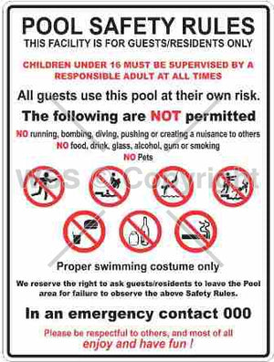 Pool Safety Rules Sign W/ Picture 2