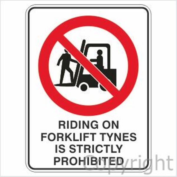 Riding On Forklift Tynes etc. Sign W/ Picture