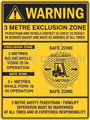 Warning 3 Metre Exclusion Zone etc. Sign