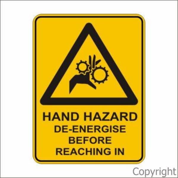 Warning Hand Hazard De-Energise etc. Sign