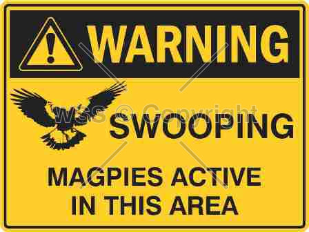 Warning Swooping Magpies Active etc. Sign